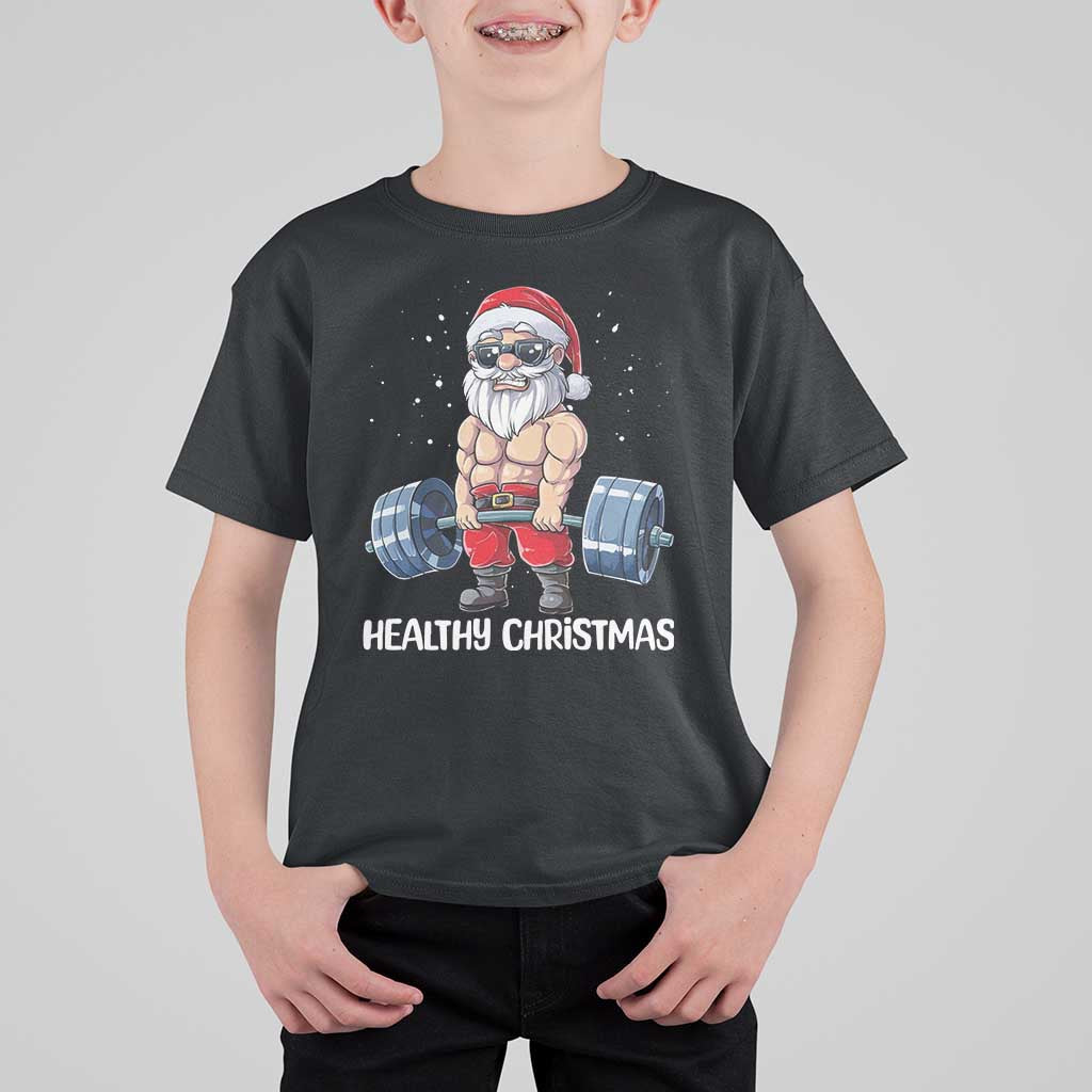 Funny Santa Gym Xmas T Shirt For Kid Healthy Christmas - Wonder Print Shop