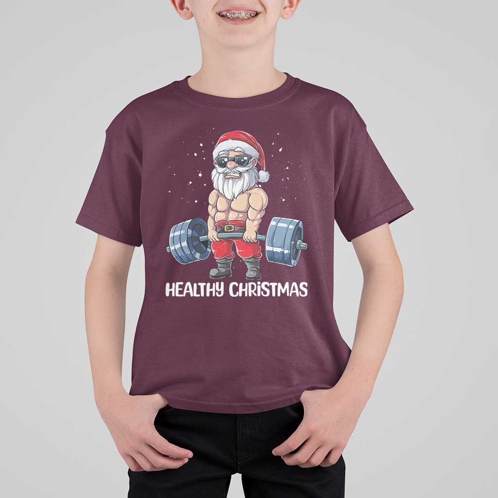 Funny Santa Gym Xmas T Shirt For Kid Healthy Christmas - Wonder Print Shop