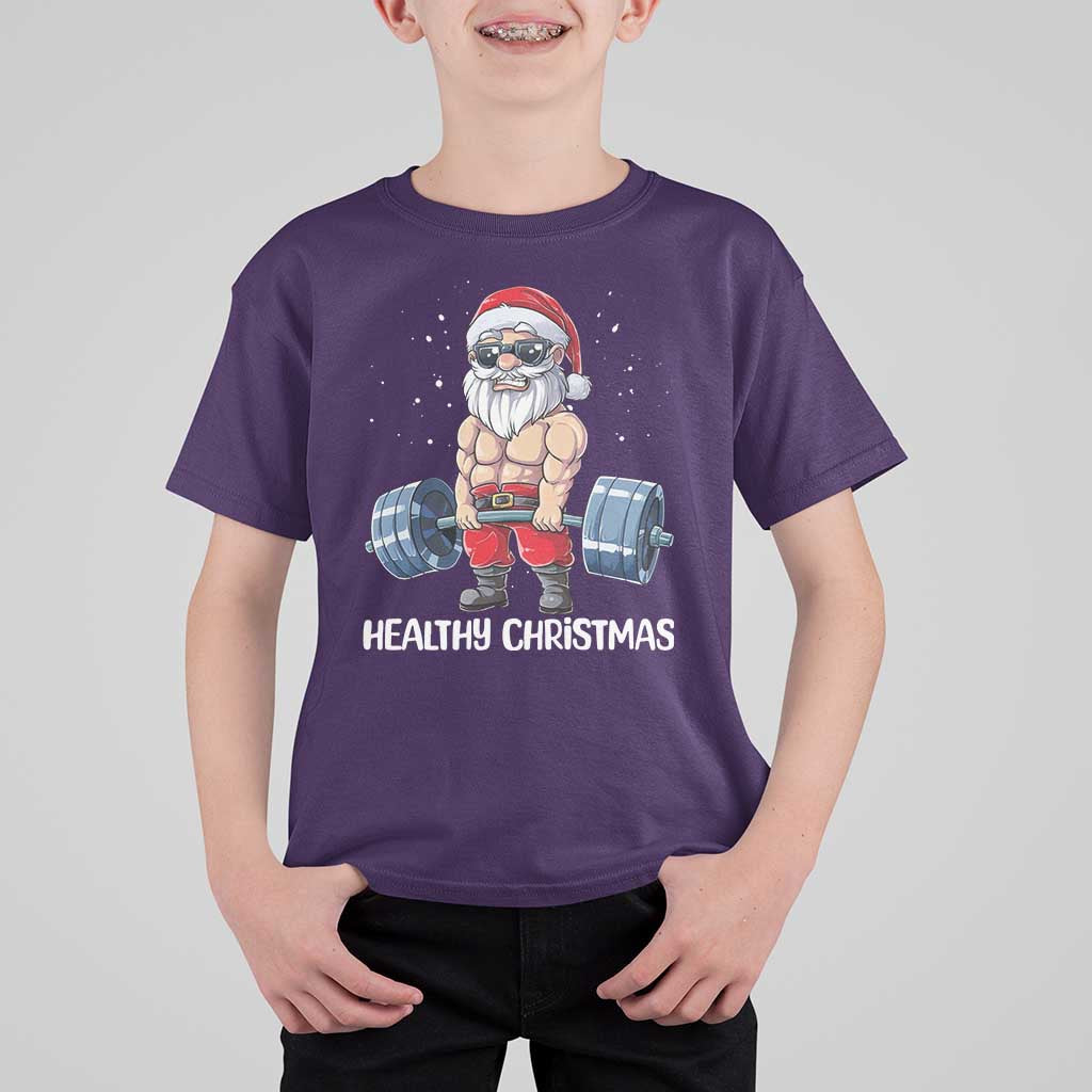 Funny Santa Gym Xmas T Shirt For Kid Healthy Christmas - Wonder Print Shop