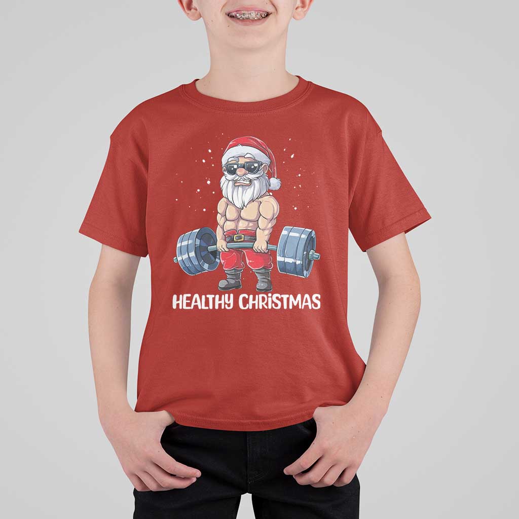 Funny Santa Gym Xmas T Shirt For Kid Healthy Christmas - Wonder Print Shop