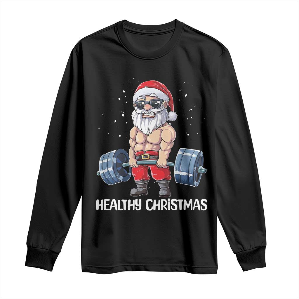 Funny Santa Gym Xmas Long Sleeve Shirt Healthy Christmas - Wonder Print Shop