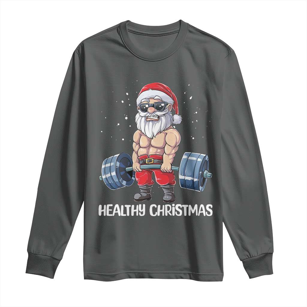 Funny Santa Gym Xmas Long Sleeve Shirt Healthy Christmas - Wonder Print Shop