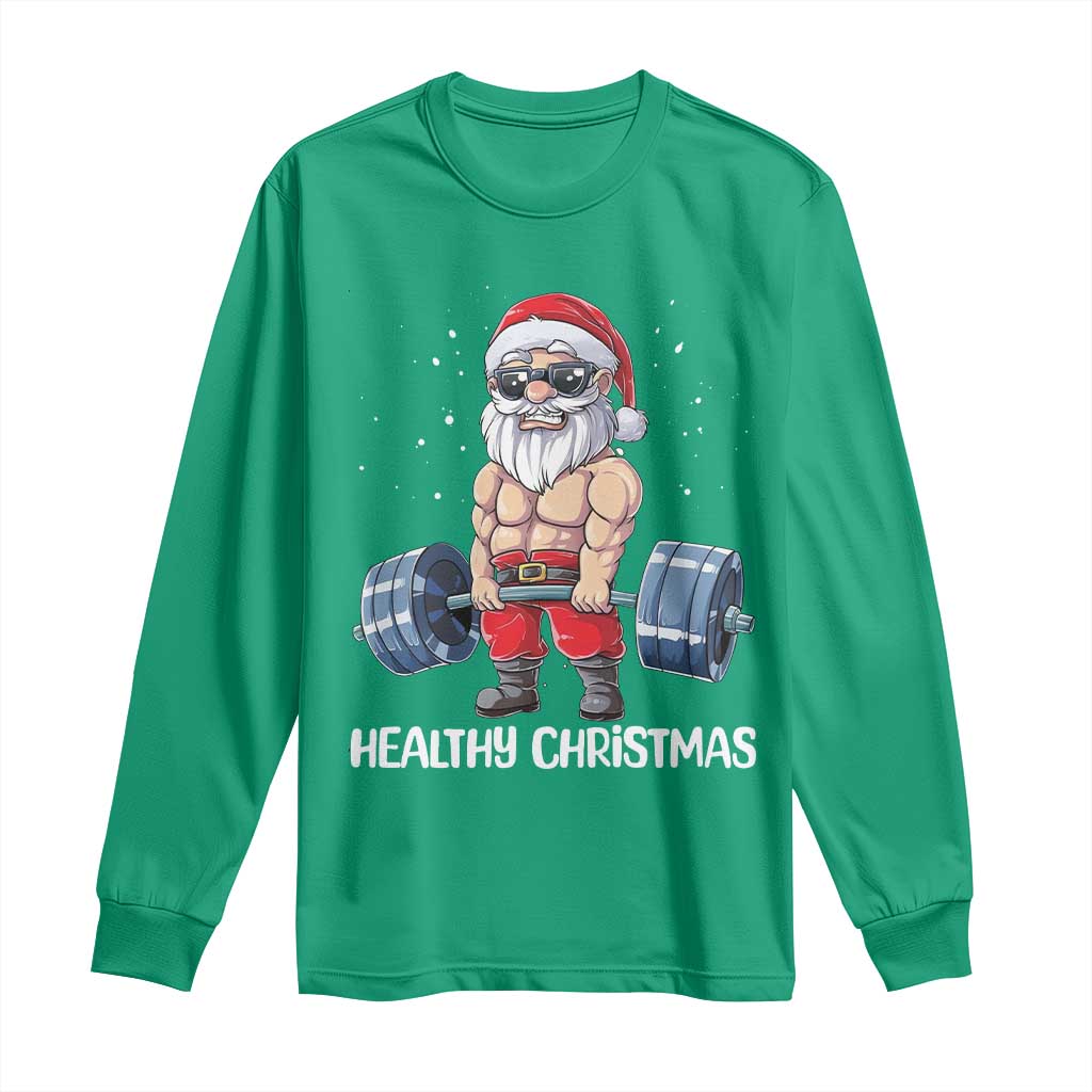 Funny Santa Gym Xmas Long Sleeve Shirt Healthy Christmas - Wonder Print Shop