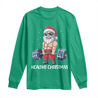 Funny Santa Gym Xmas Long Sleeve Shirt Healthy Christmas - Wonder Print Shop