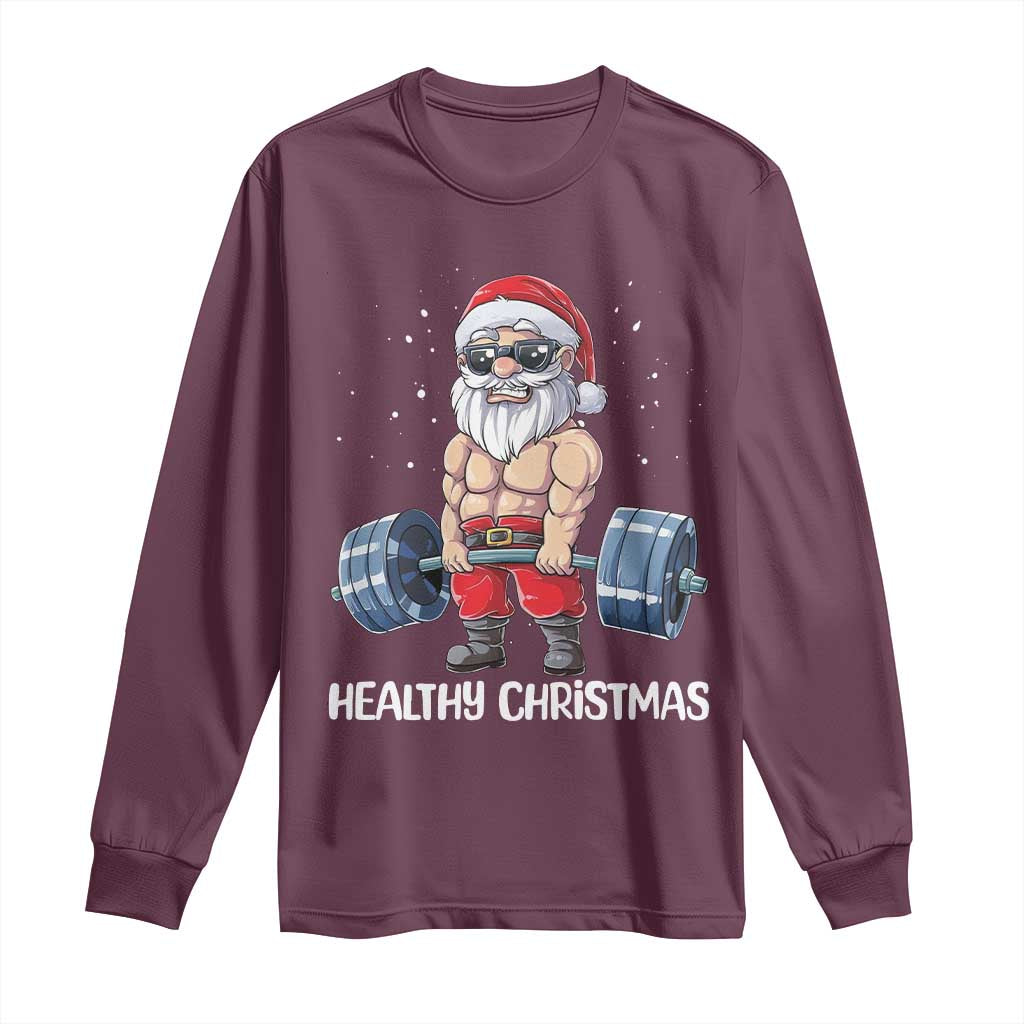 Funny Santa Gym Xmas Long Sleeve Shirt Healthy Christmas - Wonder Print Shop
