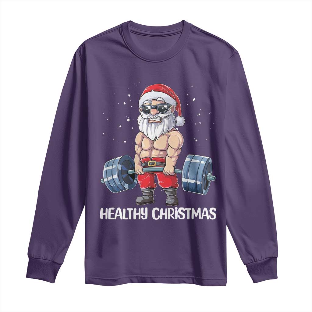 Funny Santa Gym Xmas Long Sleeve Shirt Healthy Christmas - Wonder Print Shop