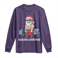Funny Santa Gym Xmas Long Sleeve Shirt Healthy Christmas - Wonder Print Shop