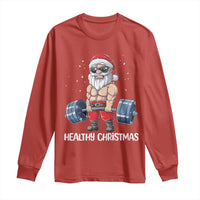 Funny Santa Gym Xmas Long Sleeve Shirt Healthy Christmas - Wonder Print Shop