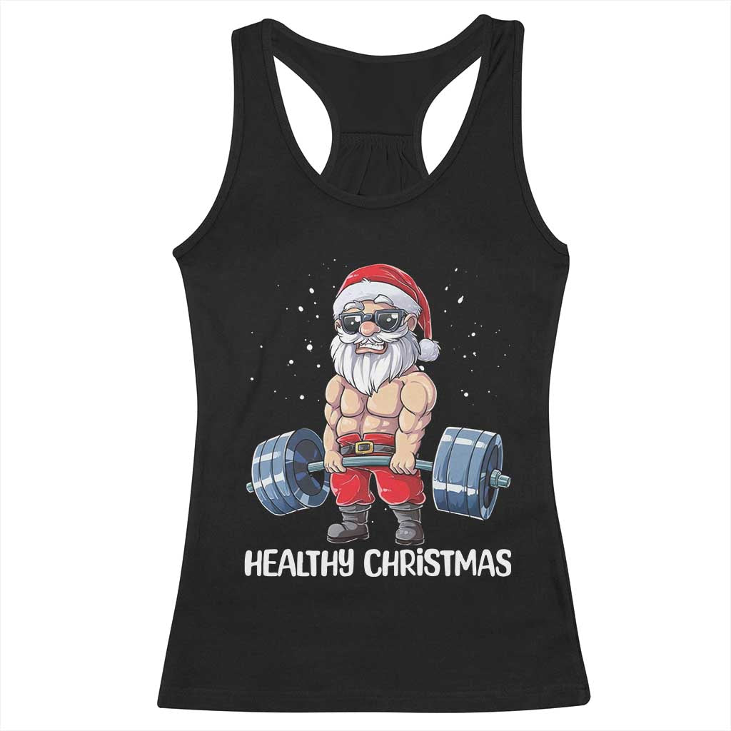 Funny Santa Gym Xmas Racerback Tank Top Healthy Christmas - Wonder Print Shop