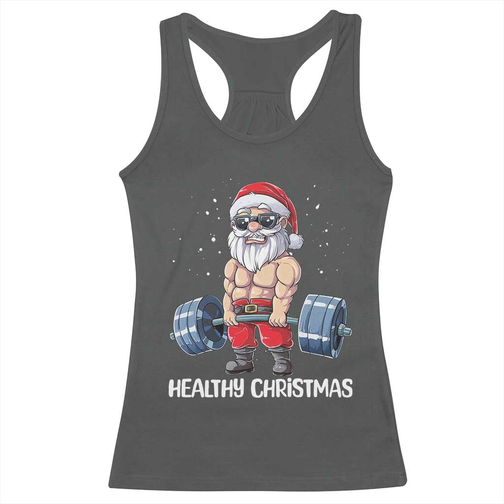 Funny Santa Gym Xmas Racerback Tank Top Healthy Christmas - Wonder Print Shop