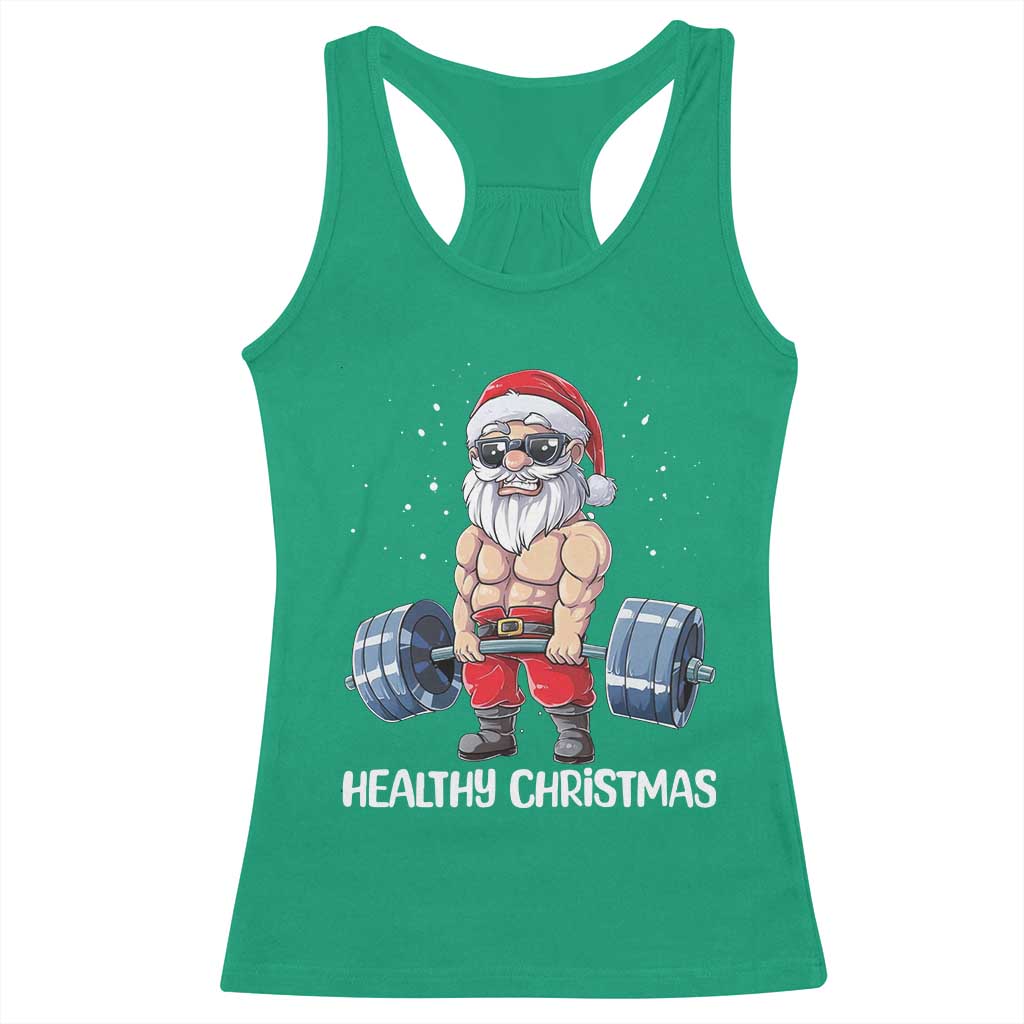 Funny Santa Gym Xmas Racerback Tank Top Healthy Christmas - Wonder Print Shop