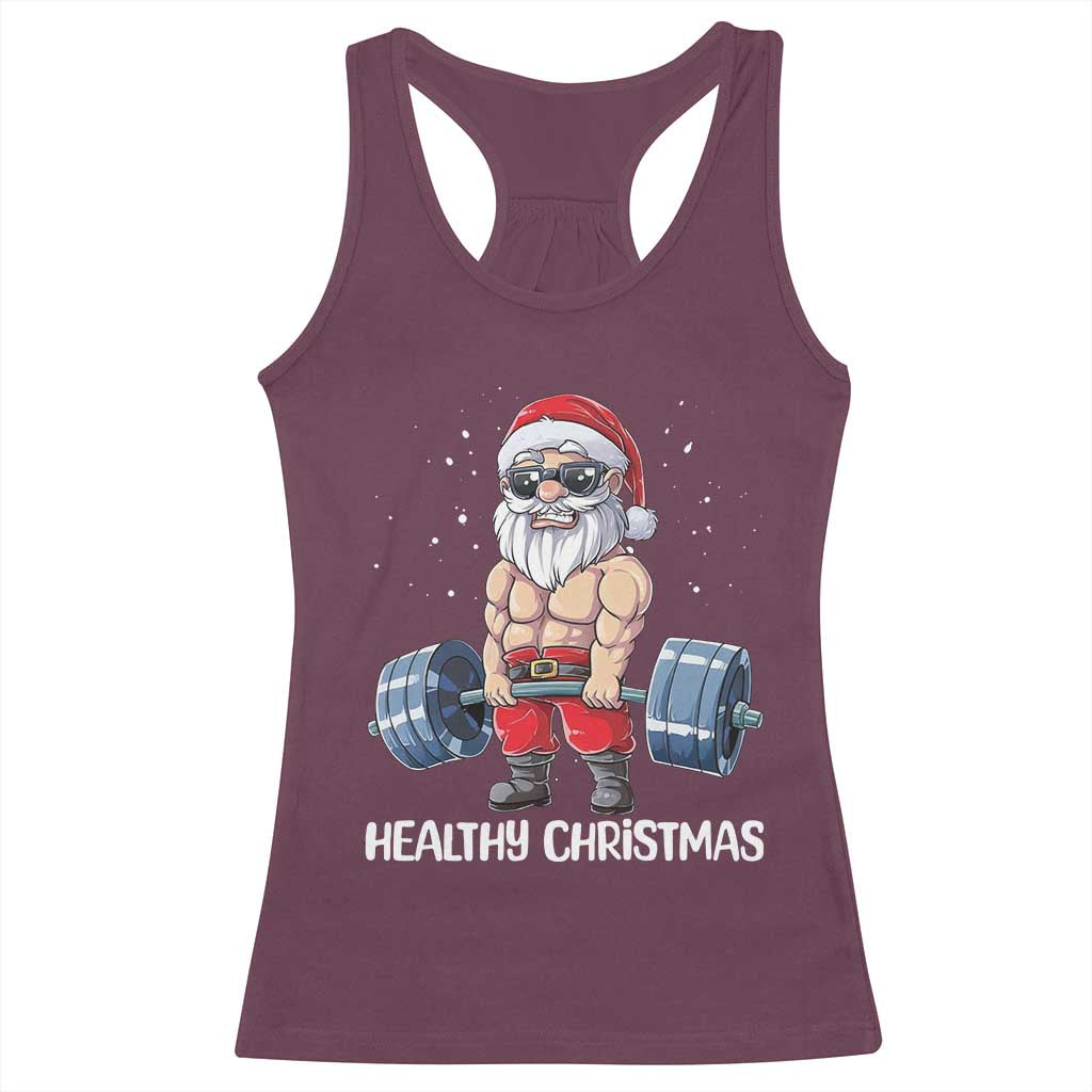 Funny Santa Gym Xmas Racerback Tank Top Healthy Christmas - Wonder Print Shop