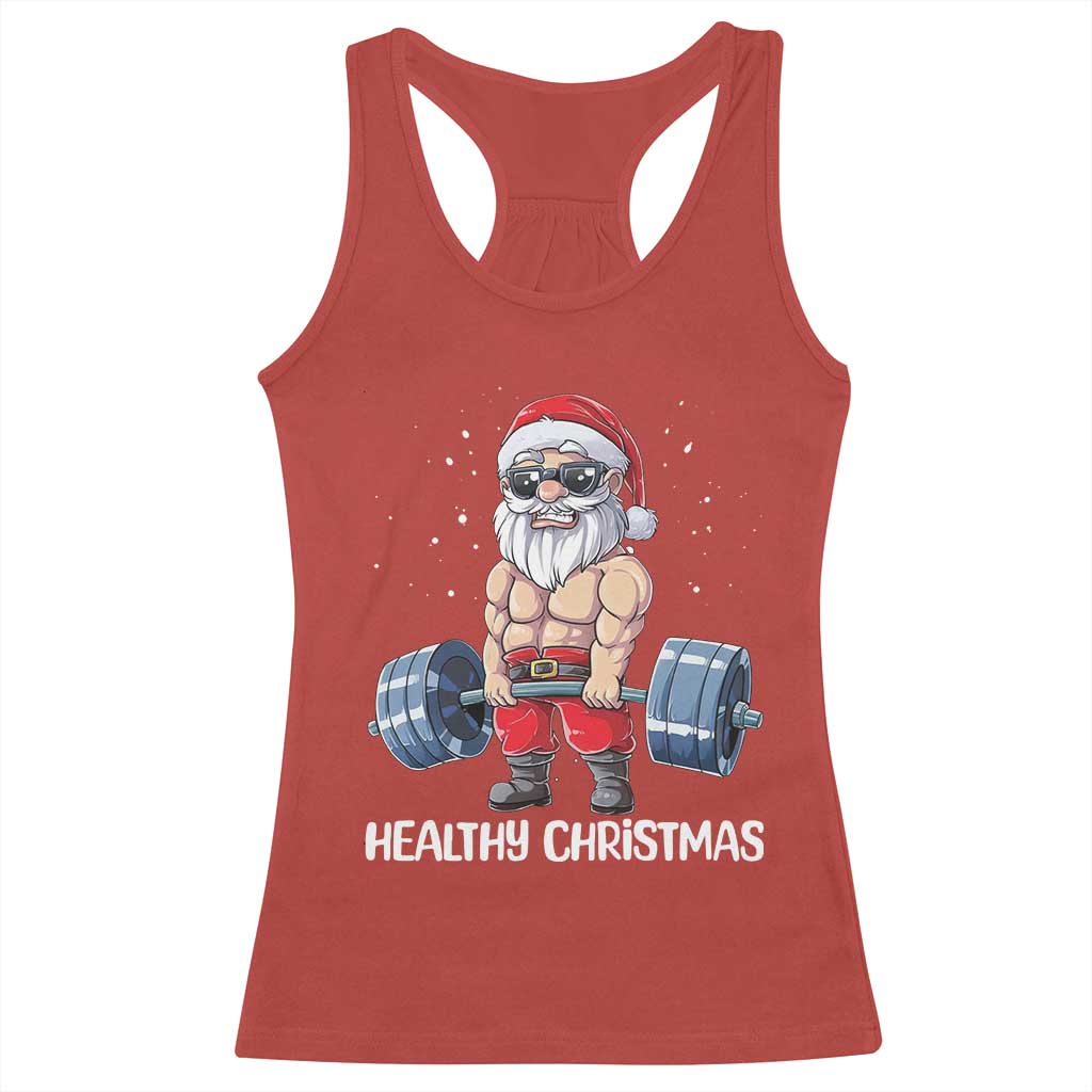 Funny Santa Gym Xmas Racerback Tank Top Healthy Christmas - Wonder Print Shop