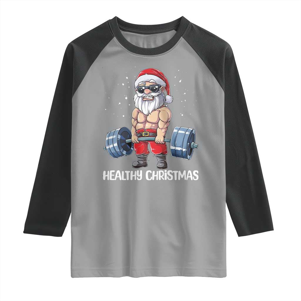 Funny Santa Gym Xmas Raglan Shirt Healthy Christmas - Wonder Print Shop