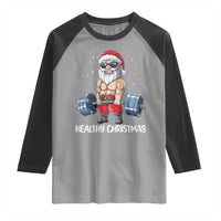 Funny Santa Gym Xmas Raglan Shirt Healthy Christmas - Wonder Print Shop