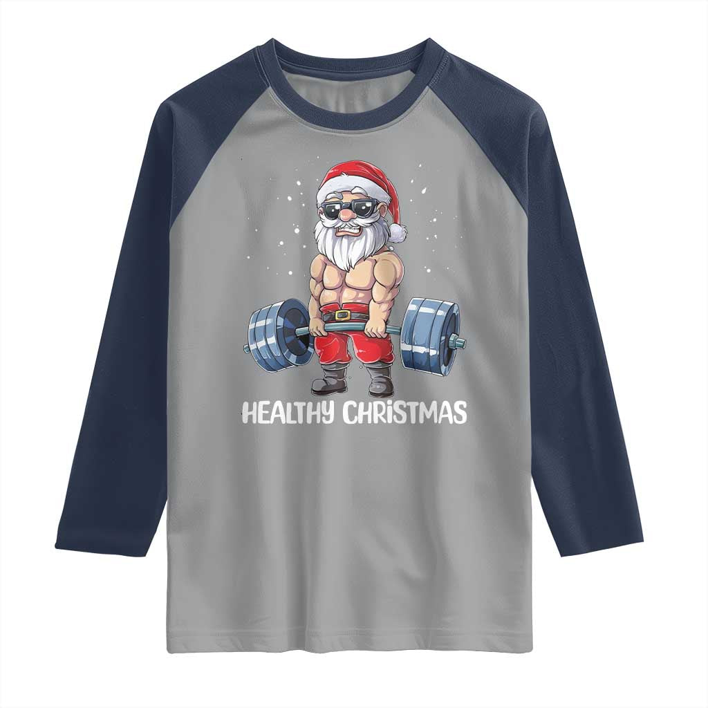 Funny Santa Gym Xmas Raglan Shirt Healthy Christmas - Wonder Print Shop