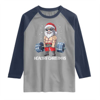 Funny Santa Gym Xmas Raglan Shirt Healthy Christmas - Wonder Print Shop