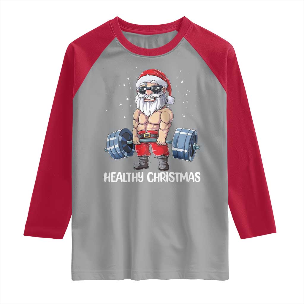 Funny Santa Gym Xmas Raglan Shirt Healthy Christmas - Wonder Print Shop