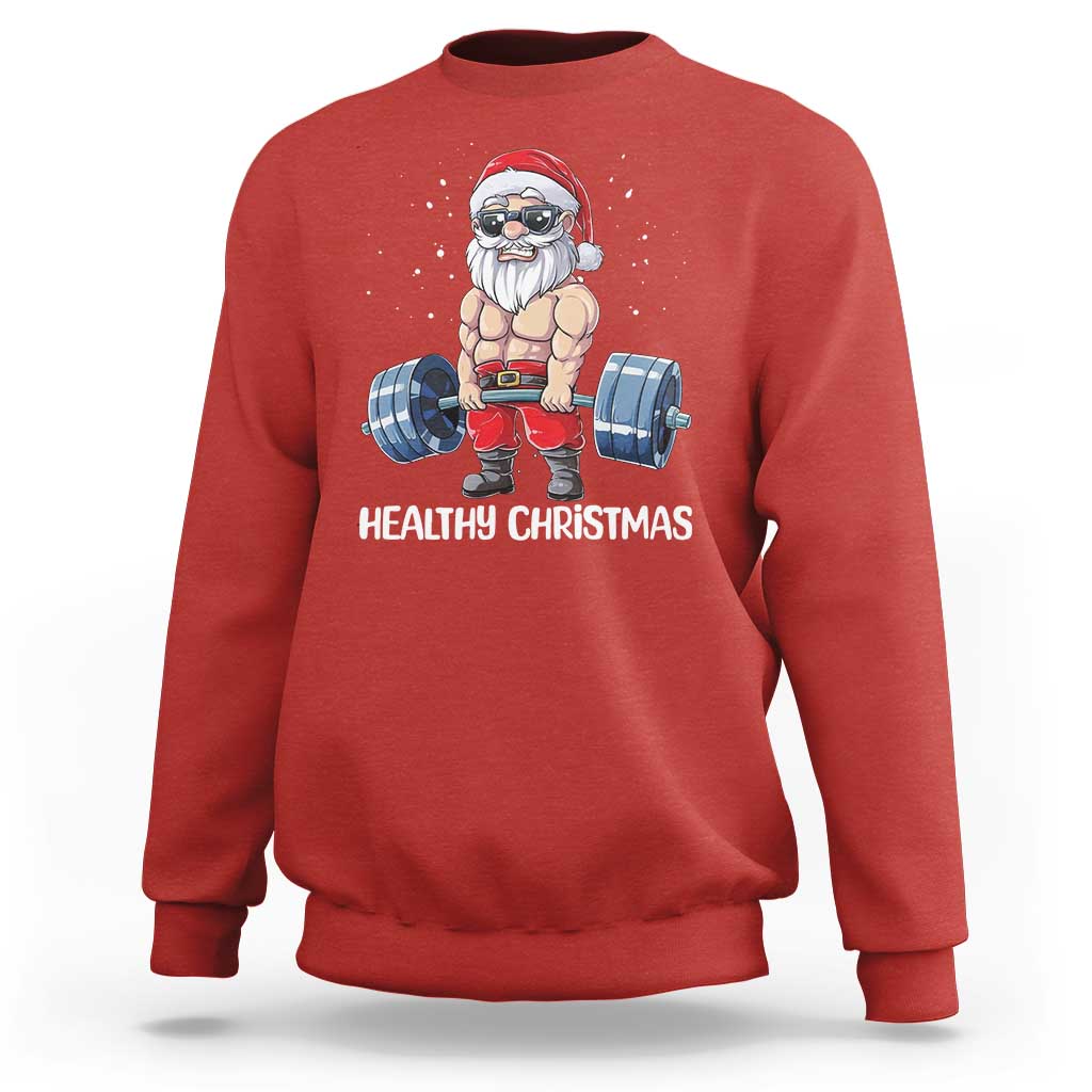 Funny Santa Gym Xmas Sweatshirt Healthy Christmas - Wonder Print Shop