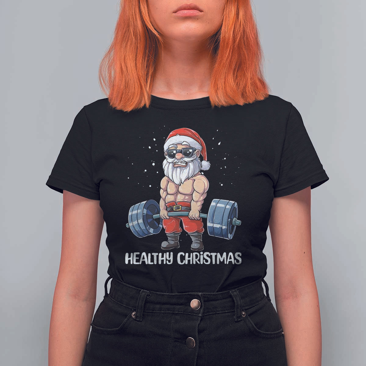 Funny Santa Gym Xmas T Shirt For Women Healthy Christmas - Wonder Print Shop