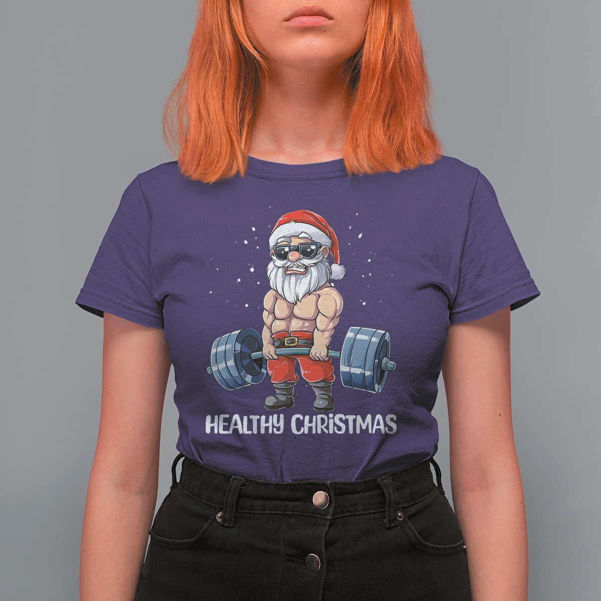 Funny Santa Gym Xmas T Shirt For Women Healthy Christmas - Wonder Print Shop