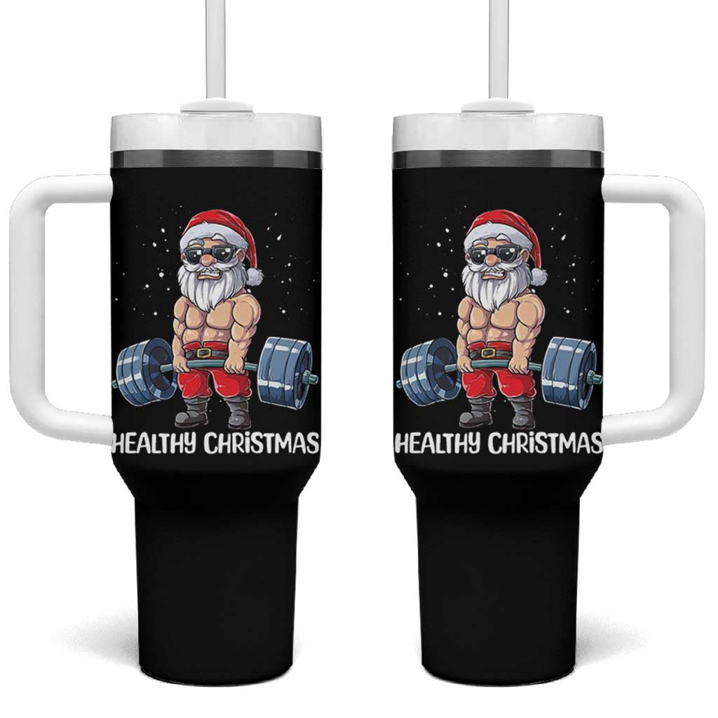 Funny Santa Gym Xmas Tumbler With Handle Healthy Christmas - Wonder Print Shop