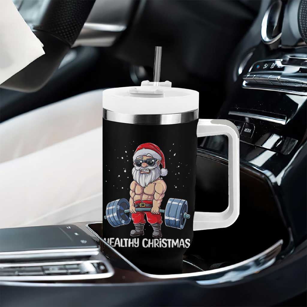 Funny Santa Gym Xmas Tumbler With Handle Healthy Christmas - Wonder Print Shop