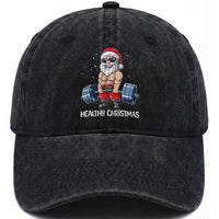 Funny Santa Gym Xmas Washed Cotton Baseball Cap Healthy Christmas