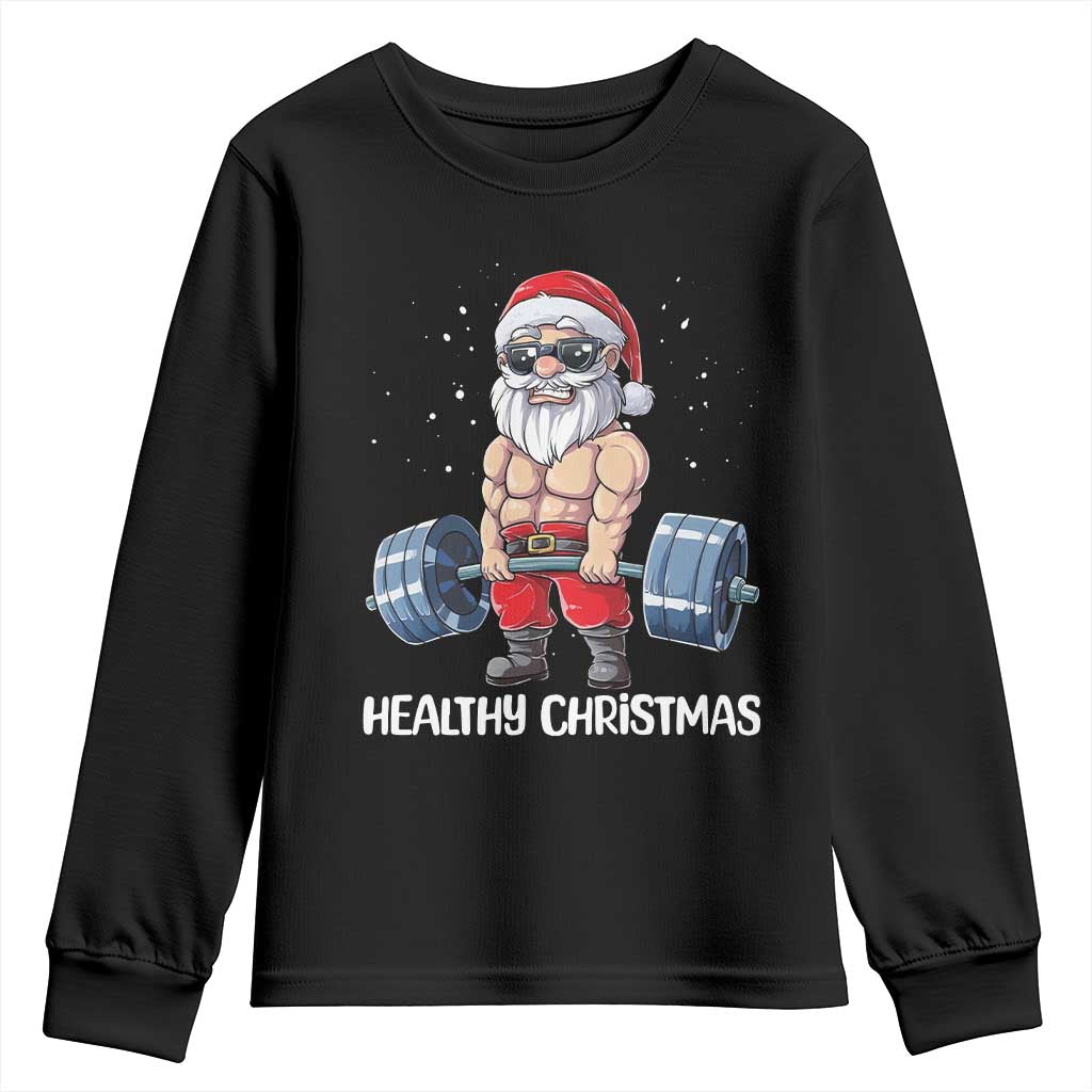 Funny Santa Gym Xmas Youth Sweatshirt Healthy Christmas - Wonder Print Shop