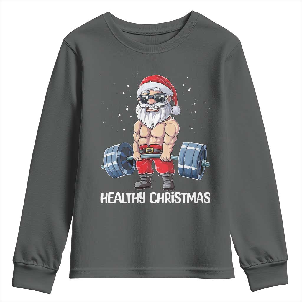 Funny Santa Gym Xmas Youth Sweatshirt Healthy Christmas - Wonder Print Shop