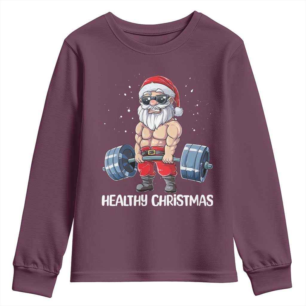 Funny Santa Gym Xmas Youth Sweatshirt Healthy Christmas - Wonder Print Shop