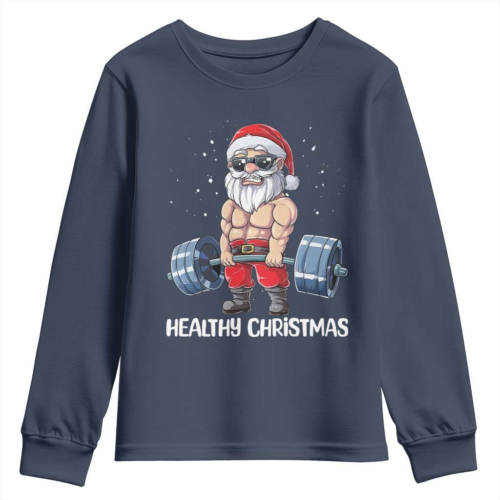 Funny Santa Gym Xmas Youth Sweatshirt Healthy Christmas - Wonder Print Shop