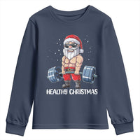 Funny Santa Gym Xmas Youth Sweatshirt Healthy Christmas - Wonder Print Shop