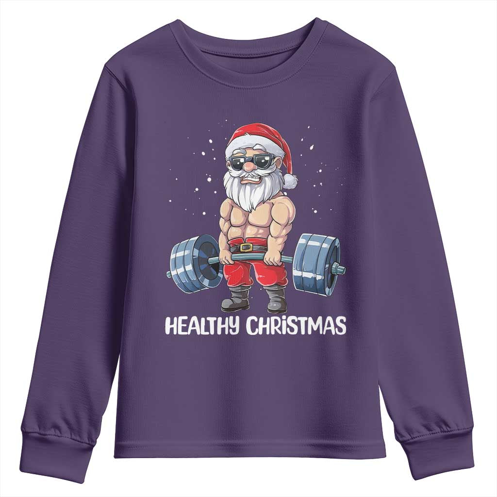 Funny Santa Gym Xmas Youth Sweatshirt Healthy Christmas - Wonder Print Shop