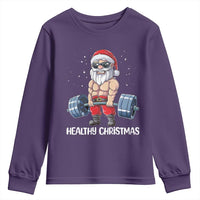 Funny Santa Gym Xmas Youth Sweatshirt Healthy Christmas - Wonder Print Shop