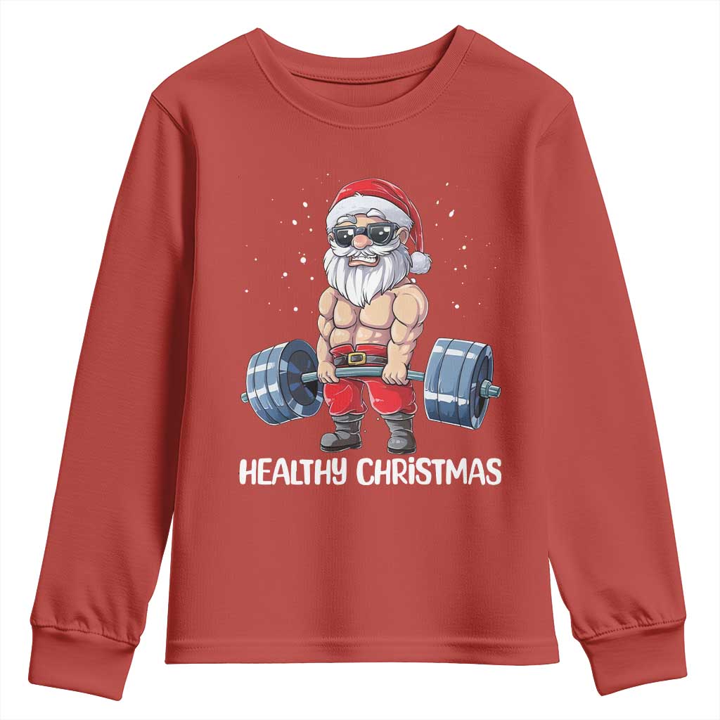 Funny Santa Gym Xmas Youth Sweatshirt Healthy Christmas - Wonder Print Shop