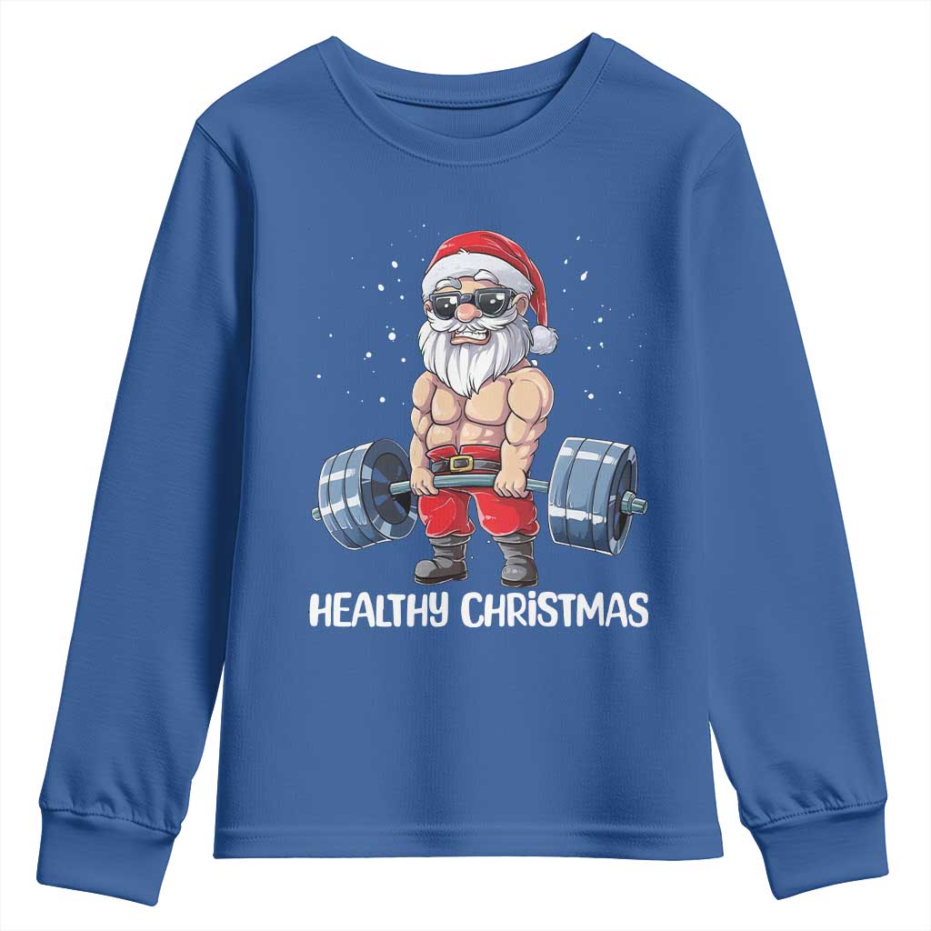 Funny Santa Gym Xmas Youth Sweatshirt Healthy Christmas - Wonder Print Shop