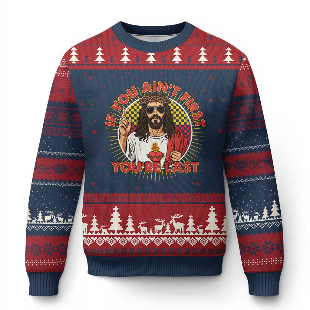 Funny Jesus Racing Ugly Christmas Sweater If You Are Not First You Are Last - Wonder Print Shop