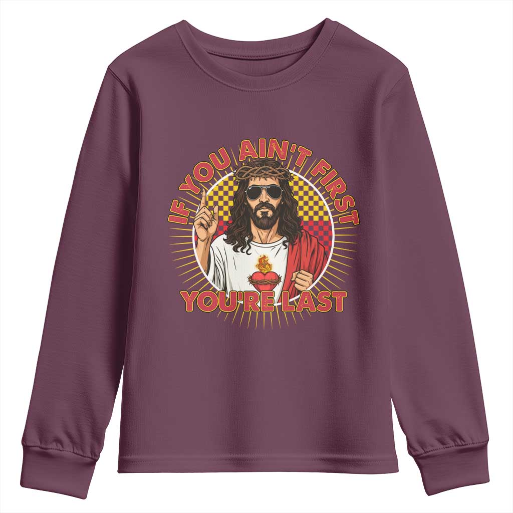 Funny Jesus Racing Youth Sweatshirt If You Are Not First You Are Last - Wonder Print Shop