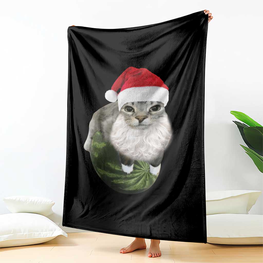 Watermelon Cat Christmas Throw Blanket Funny Silly Kitten Meme - Wonder Print Shop