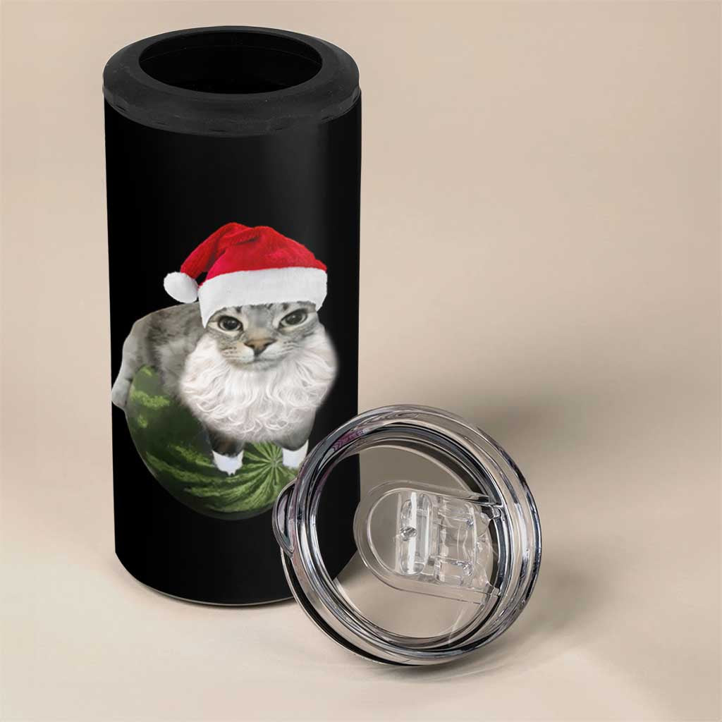Watermelon Cat Christmas 4 in 1 Can Cooler Tumbler Funny Silly Kitten Meme - Wonder Print Shop
