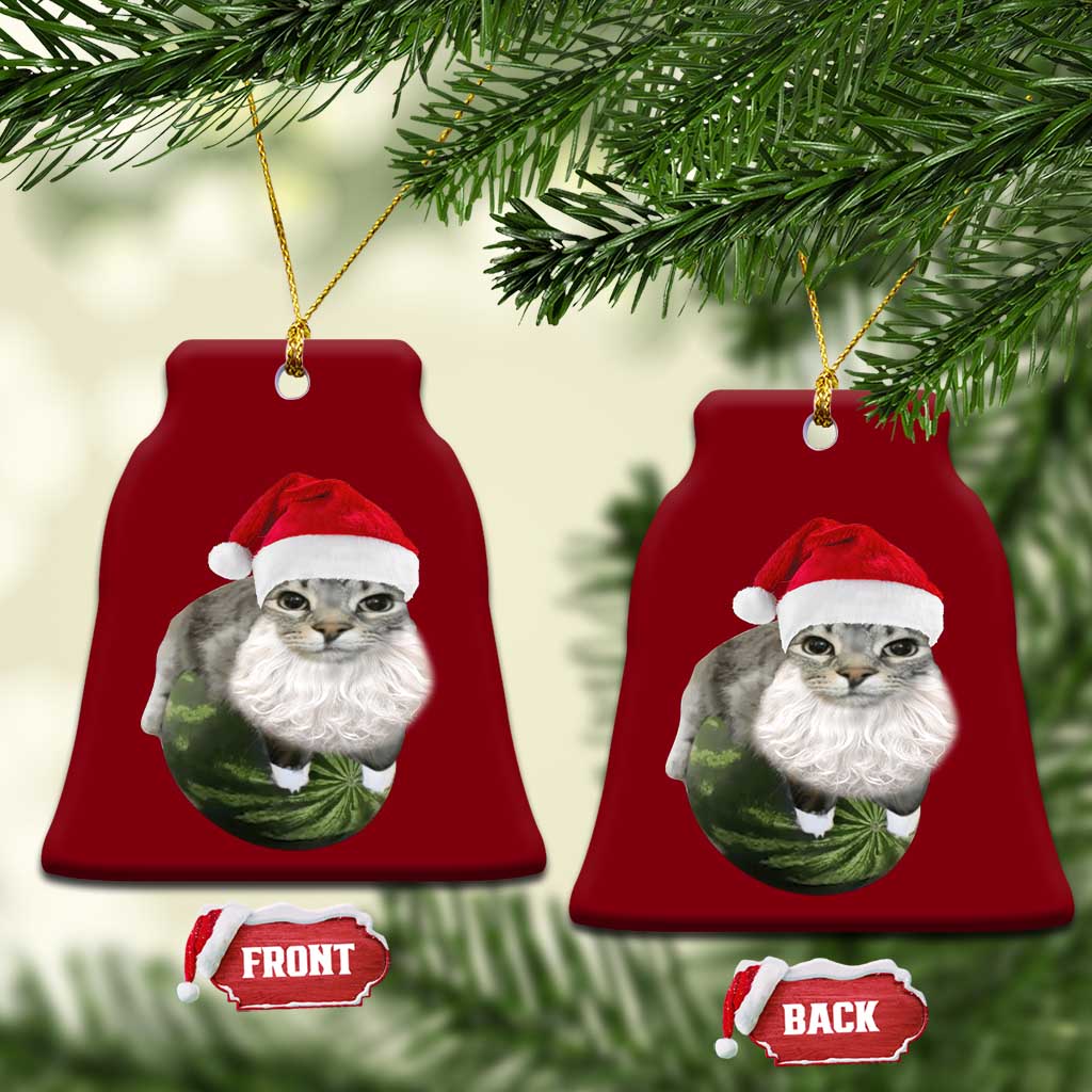 Watermelon Cat Xmas Ceramic Ornament Funny Silly Kitten Meme - Wonder Print Shop