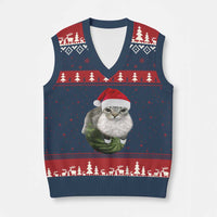 Watermelon Cat Xmas V-Neck Knit Sweater Vest Funny Silly Kitten Meme - Wonder Print Shop