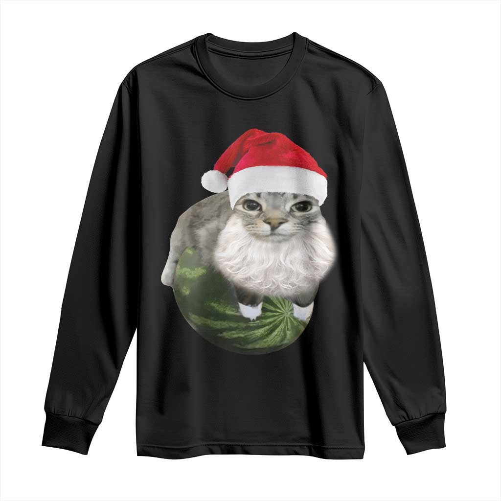 Watermelon Cat Christmas Long Sleeve Shirt Funny Silly Kitten Meme - Wonder Print Shop
