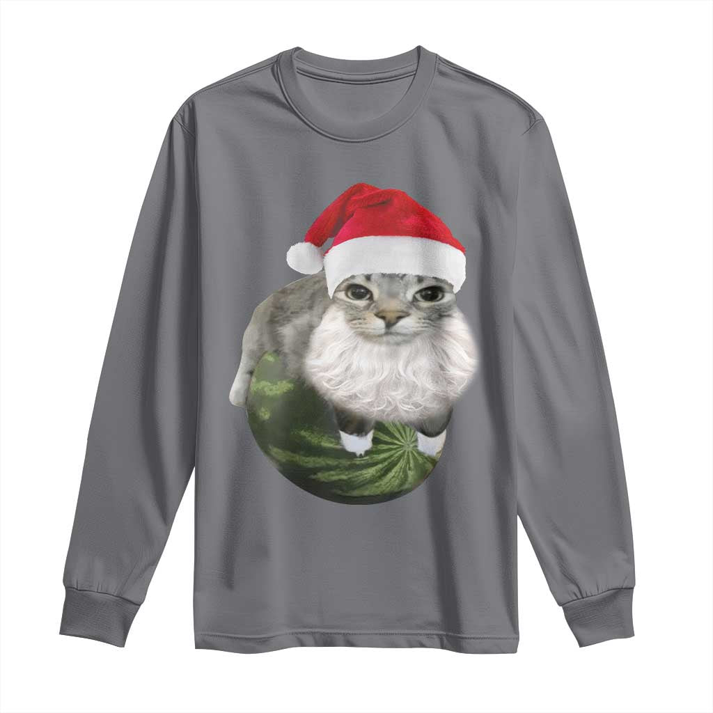 Watermelon Cat Christmas Long Sleeve Shirt Funny Silly Kitten Meme - Wonder Print Shop