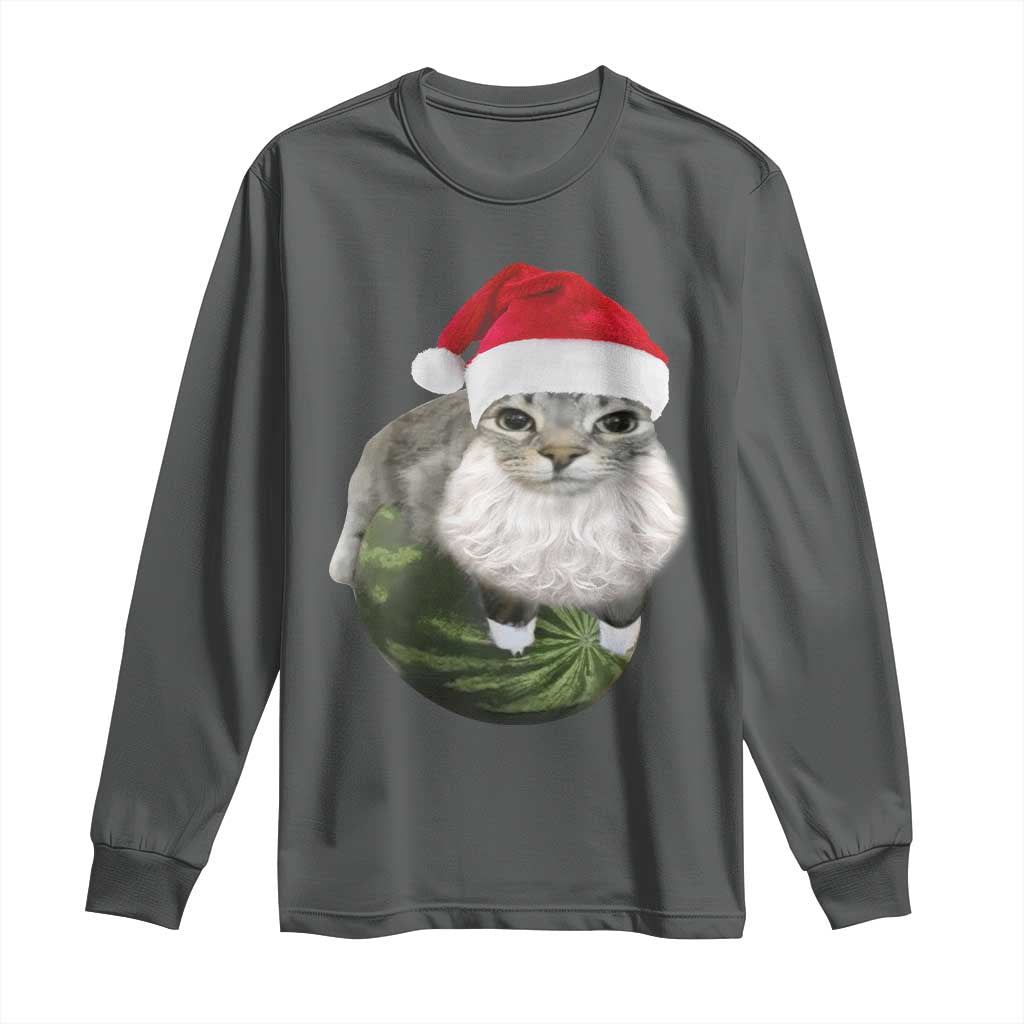 Watermelon Cat Christmas Long Sleeve Shirt Funny Silly Kitten Meme - Wonder Print Shop
