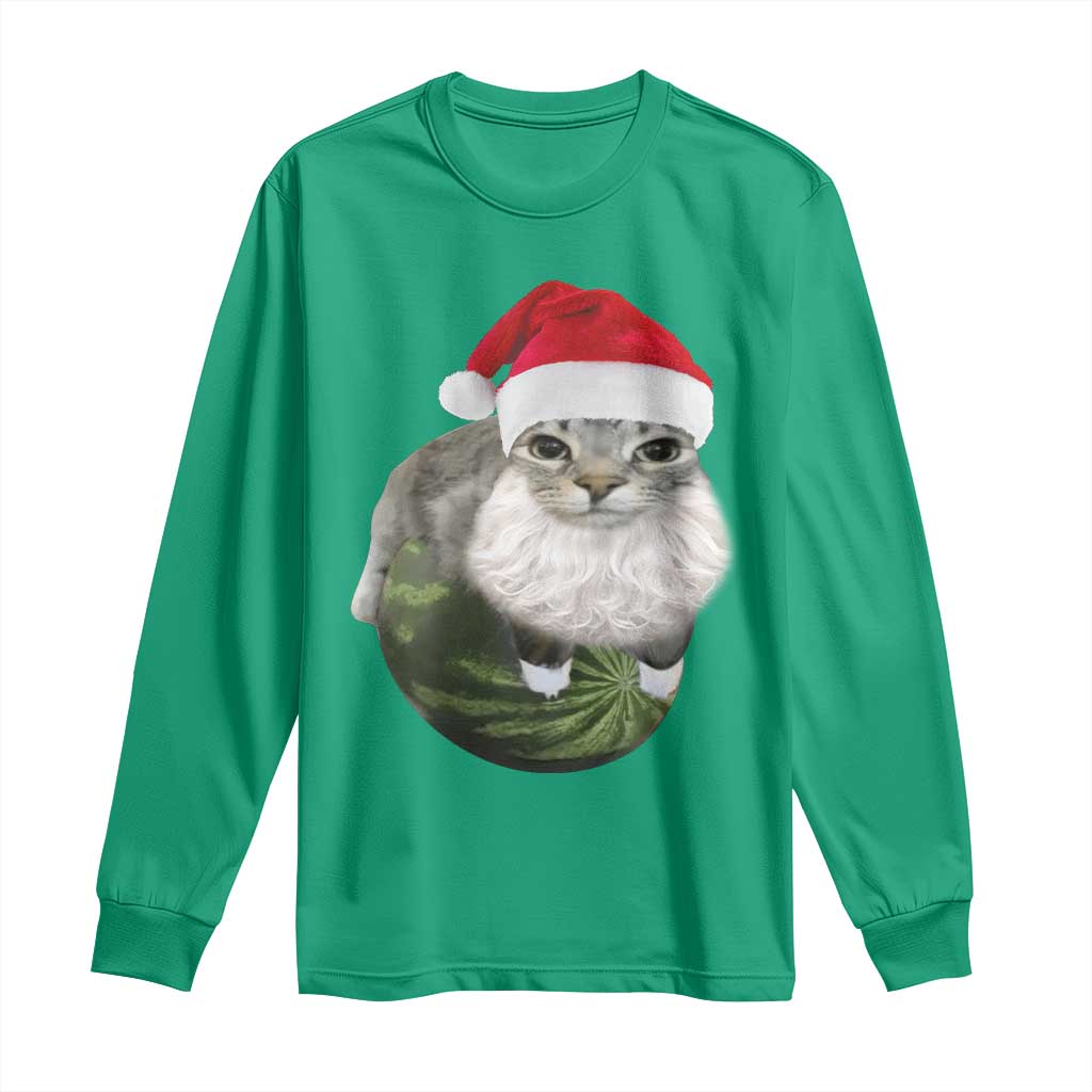 Watermelon Cat Christmas Long Sleeve Shirt Funny Silly Kitten Meme - Wonder Print Shop