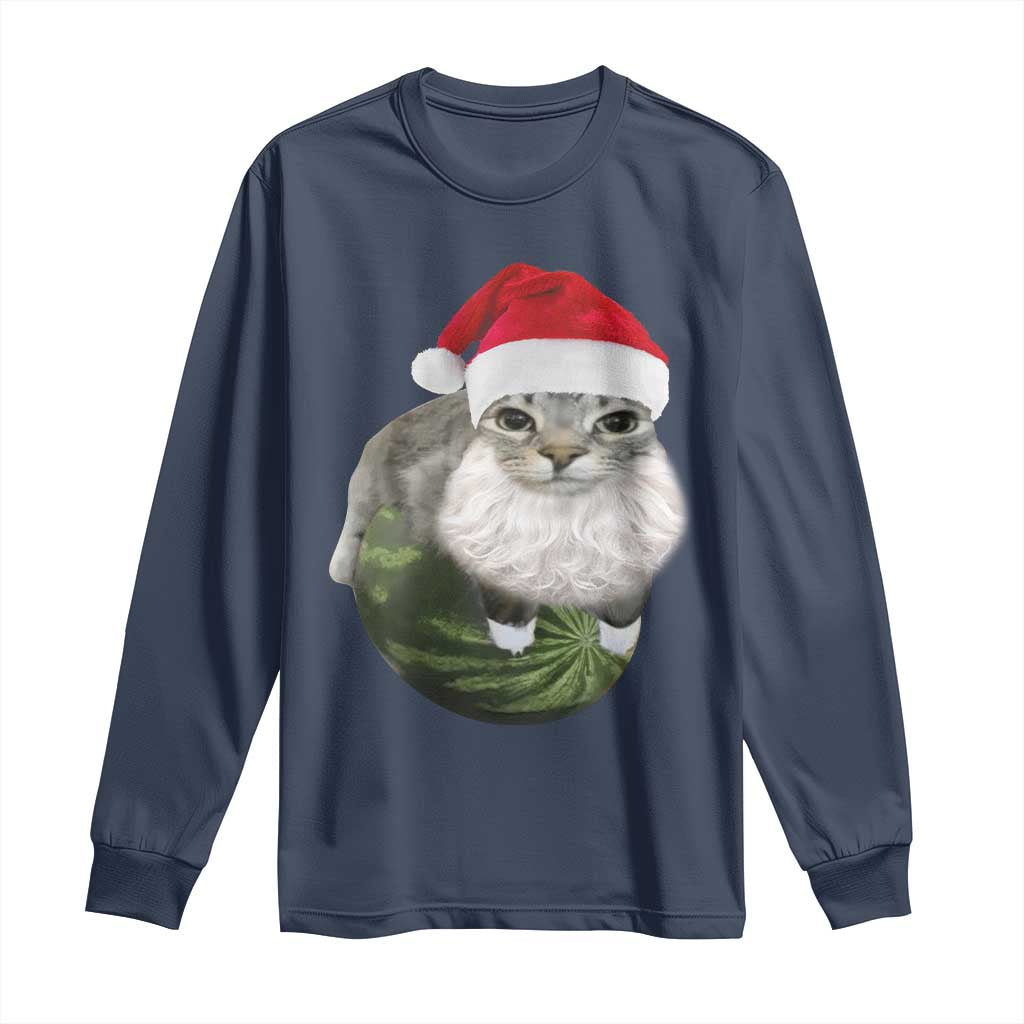 Watermelon Cat Christmas Long Sleeve Shirt Funny Silly Kitten Meme - Wonder Print Shop