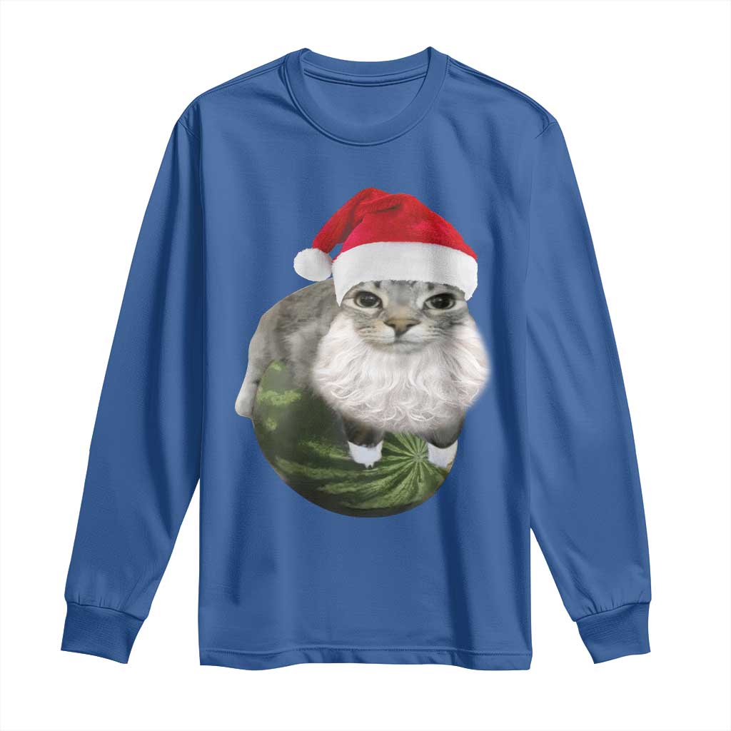 Watermelon Cat Christmas Long Sleeve Shirt Funny Silly Kitten Meme - Wonder Print Shop