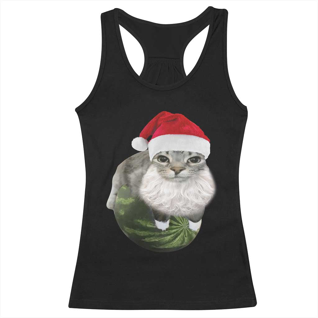 Watermelon Cat Christmas Racerback Tank Top Funny Silly Kitten Meme - Wonder Print Shop